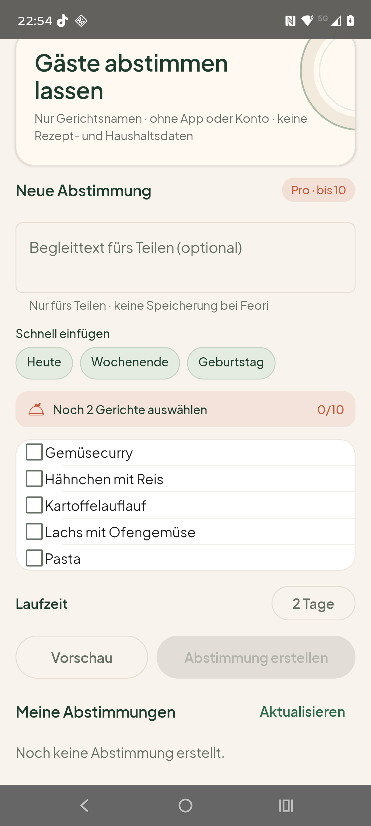 Editor für eine Feori-Gäste-Abstimmung
