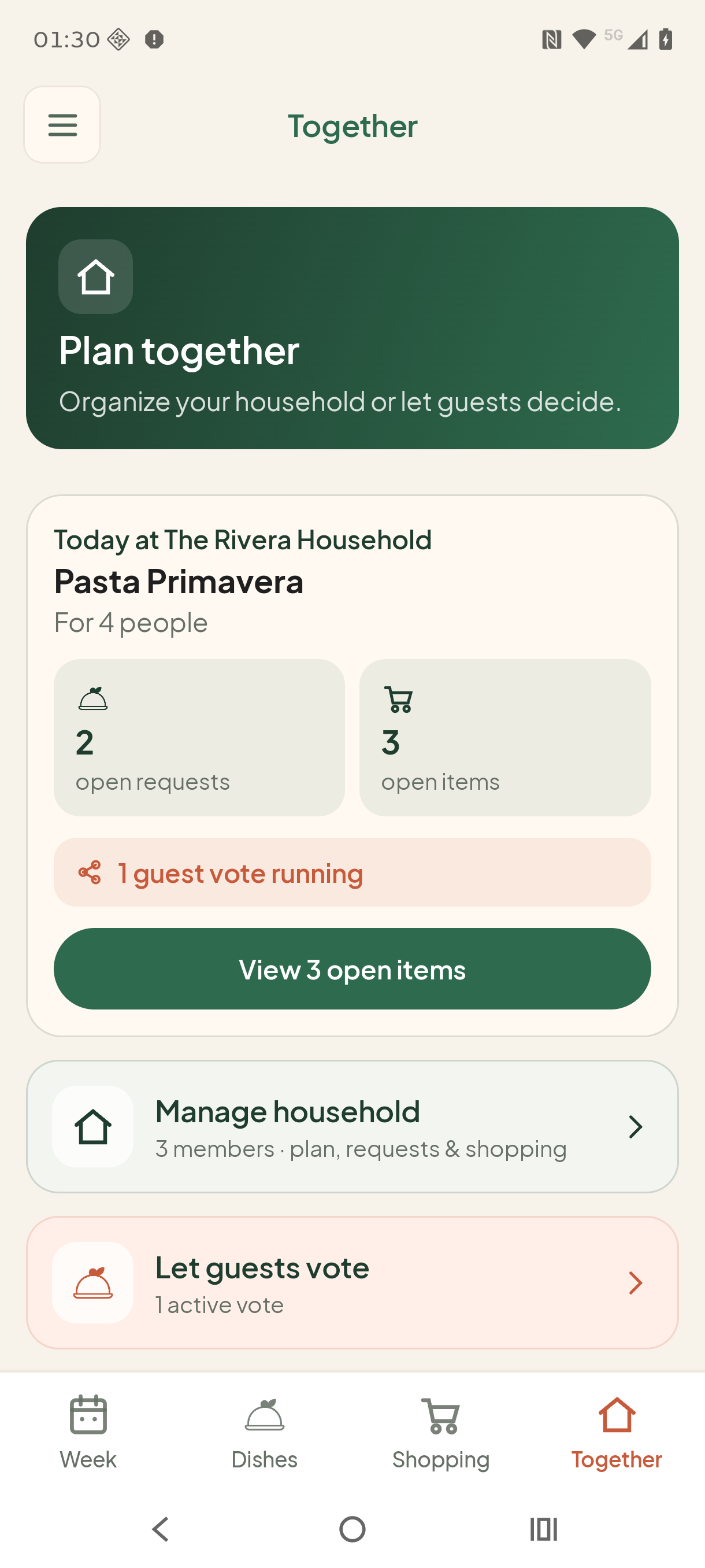 Feori showing a shared household and guest voting