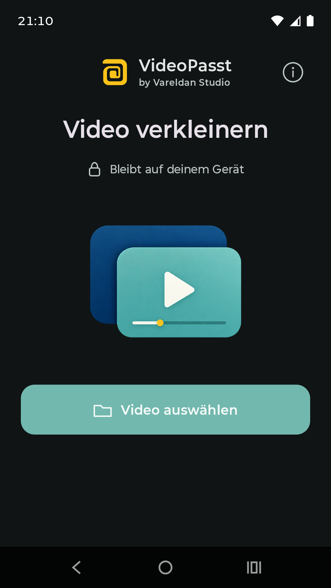VideoPasst zeigt die Auswahl eines Videos im Dunkelmodus
