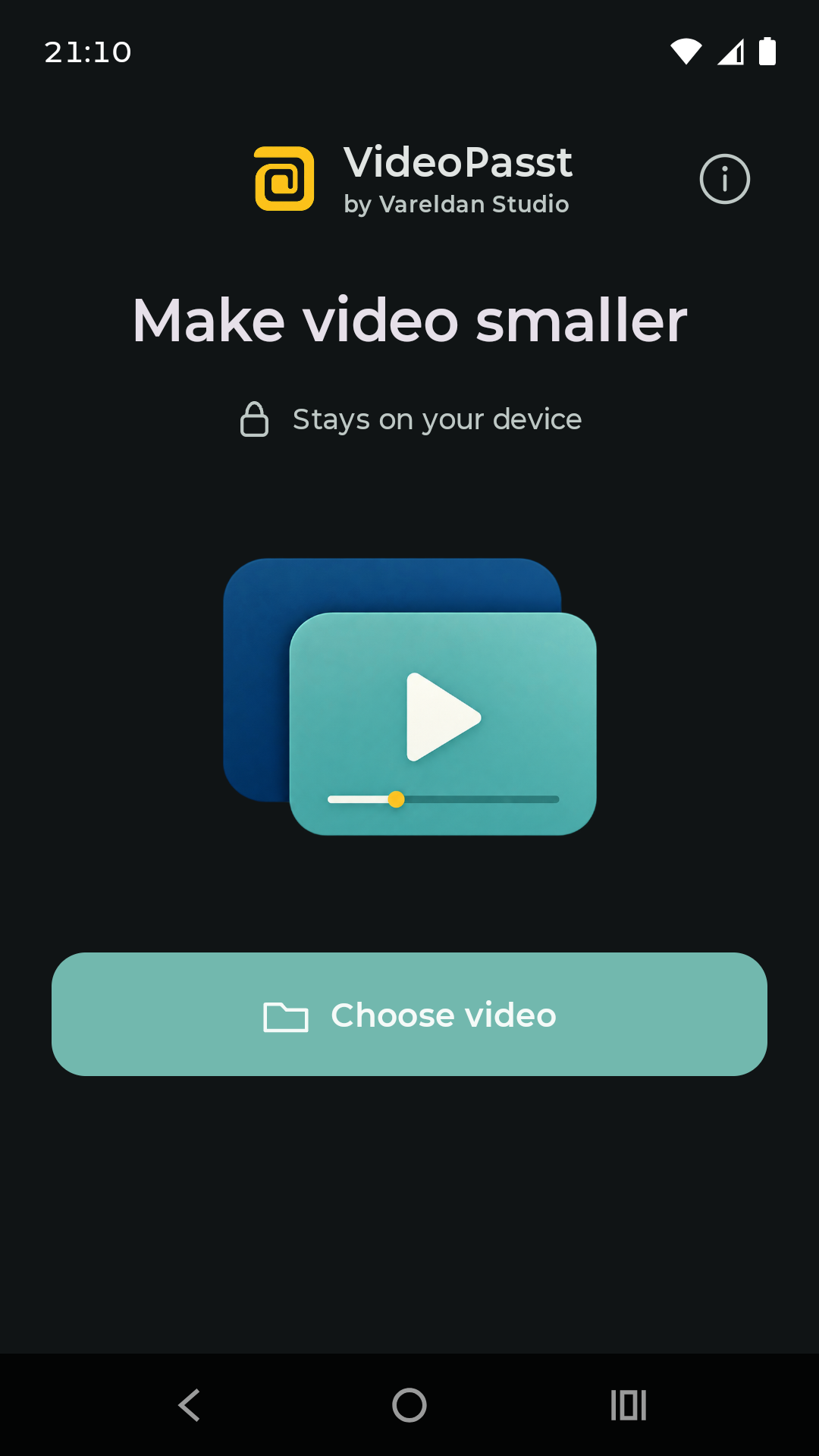 VideoPasst showing video selection in dark mode