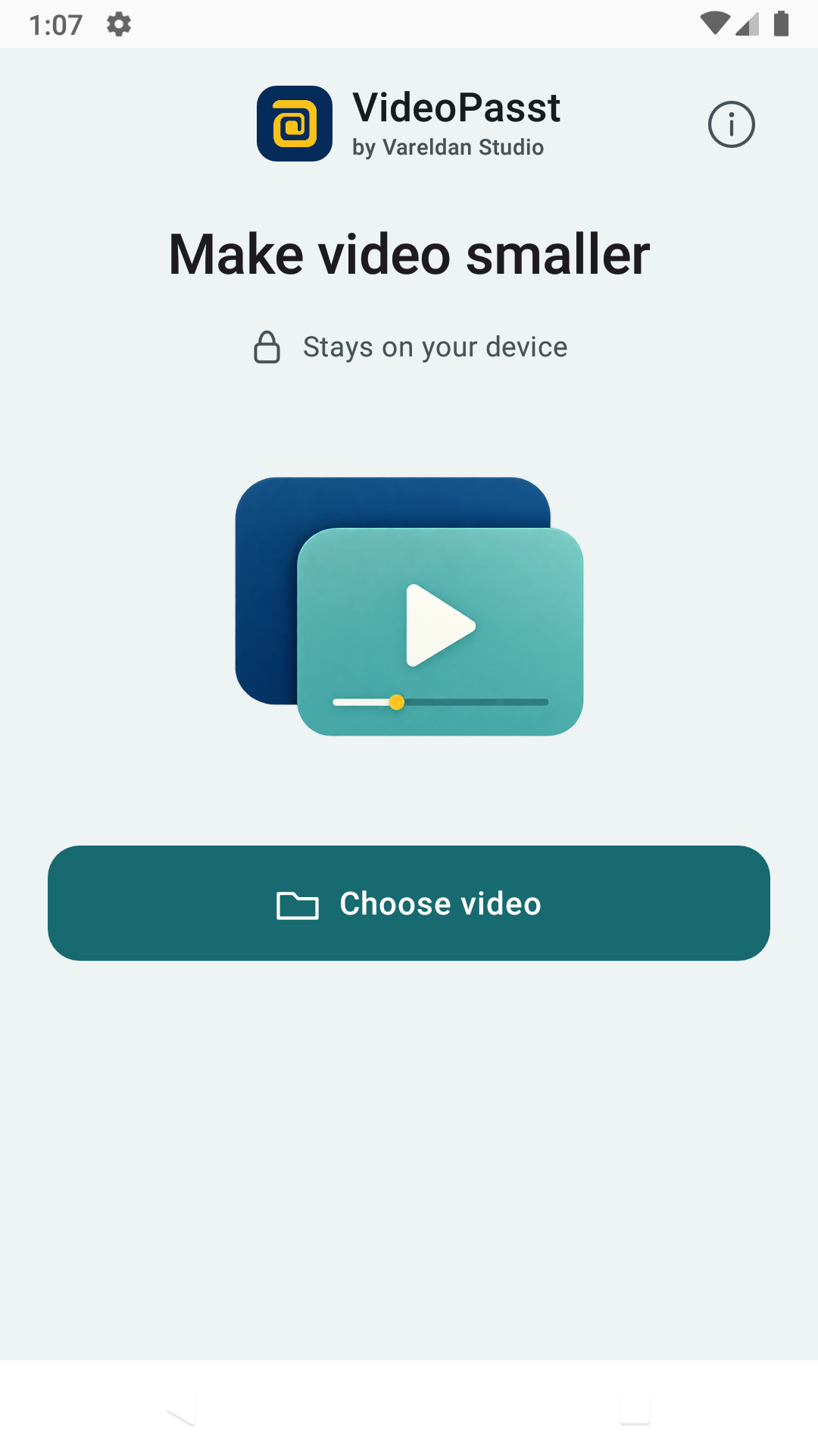 VideoPasst showing the selection of a video on the device