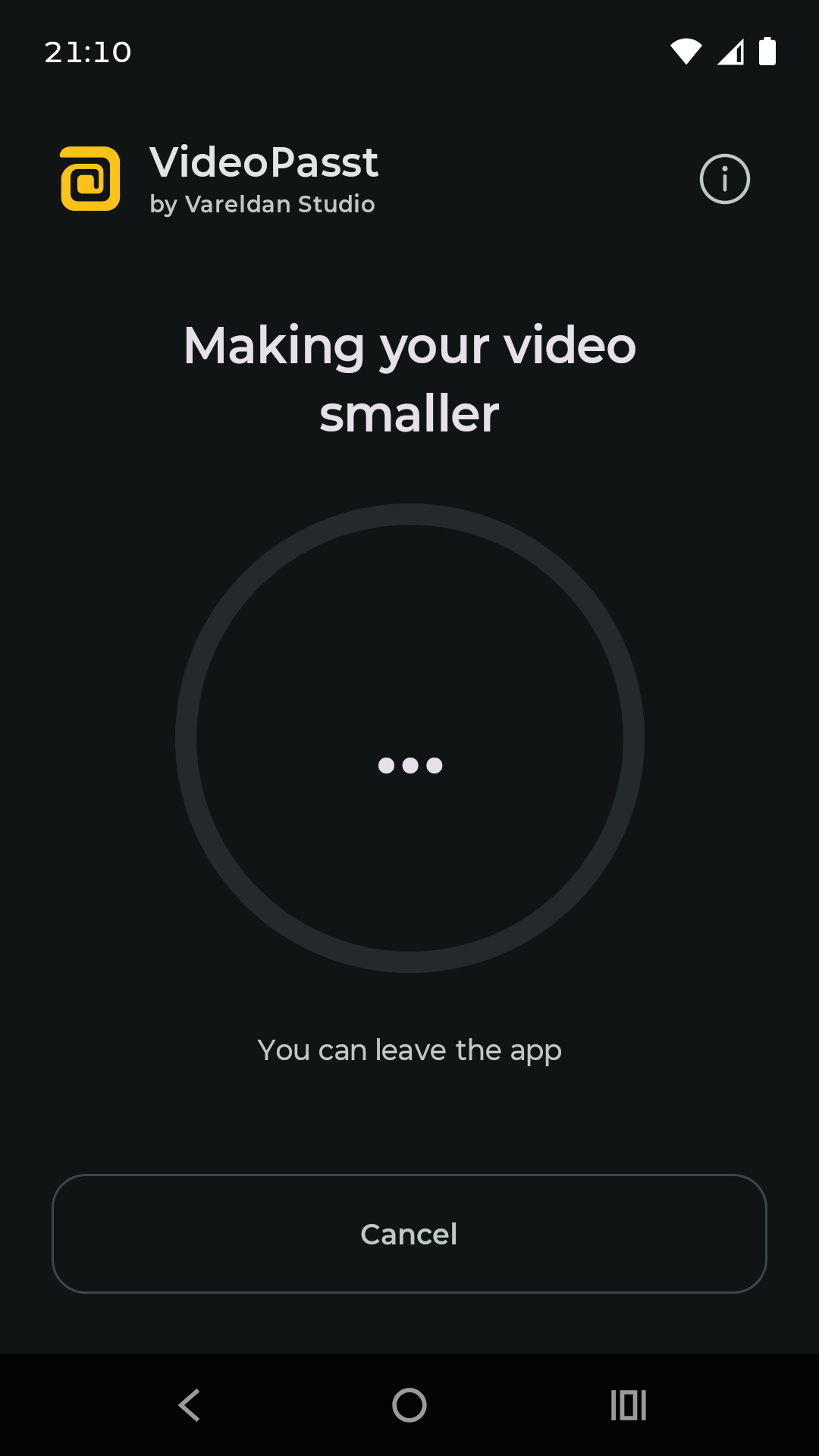VideoPasst processing the video locally in dark mode